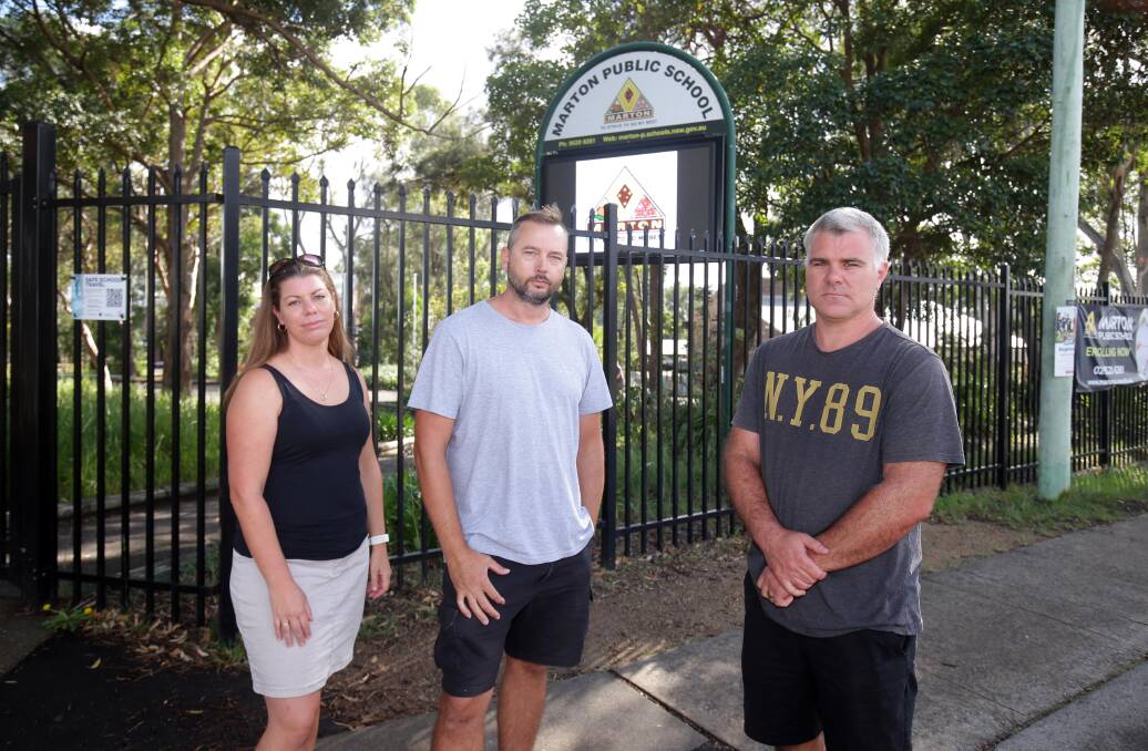 Standing firm: Marton Public School parents and members of the Marton Action Group, (from left) Belinda McKay, Troy Harker and Mark Henson, are demanding former principal Andrew Doyle is reinstated. Picture: Chris Lane