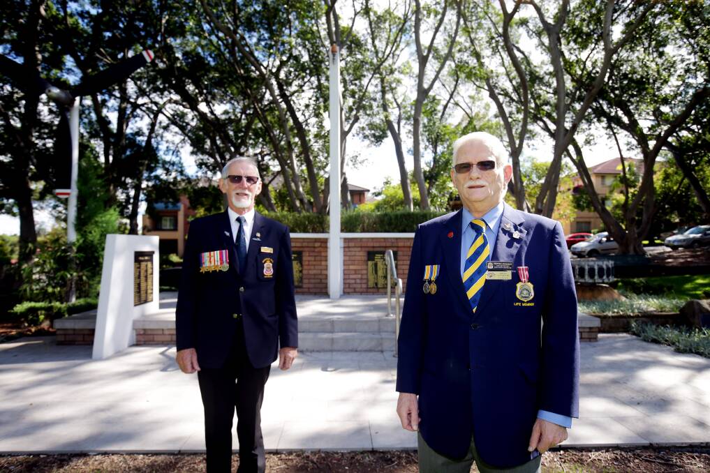 Lest we forget: John Delaney (left) and Royce Lockhart of Mortdale RSL Sub-Branch, which will be hosting a service at Mortdale Memorial Park this Anzac Day - Sunday, April 25, from 6am. Picture: Chris Lane