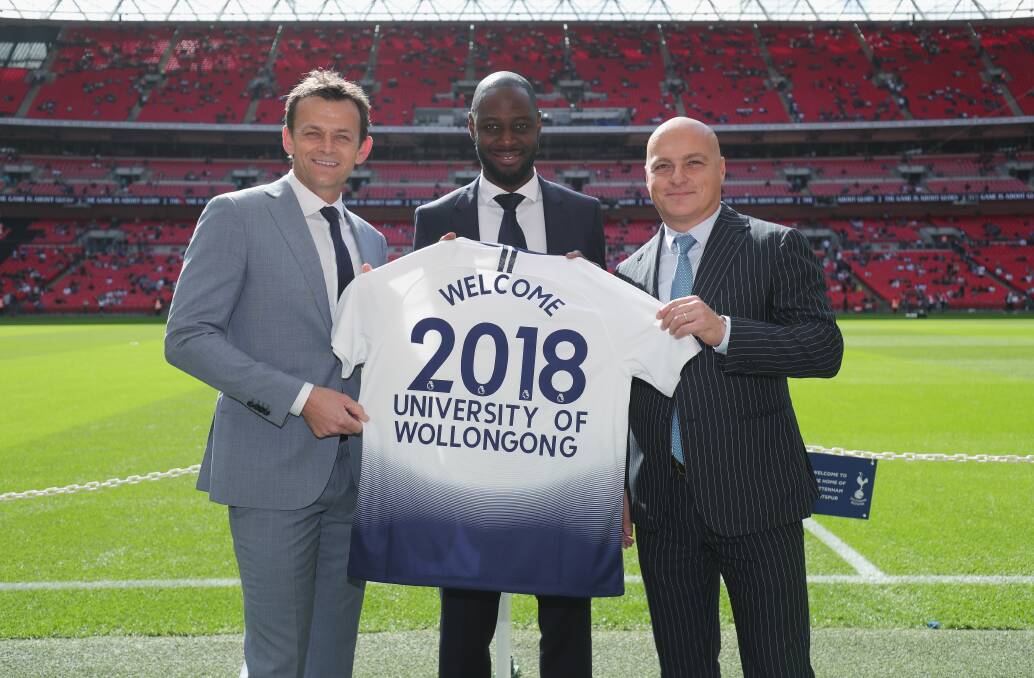 UOW ambassador Adam Gilchrist, Professor Alex Frino and Tottenham ambassador Ledley King and a detailed interview with Alex Frino. Picture: Supplied