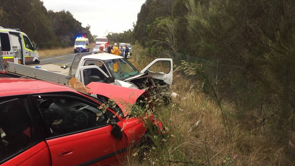 Accident scene: Three people were injured after a serious crash at Lucas Heights in October. A woman, 63, has since died. Picture: CareFlight