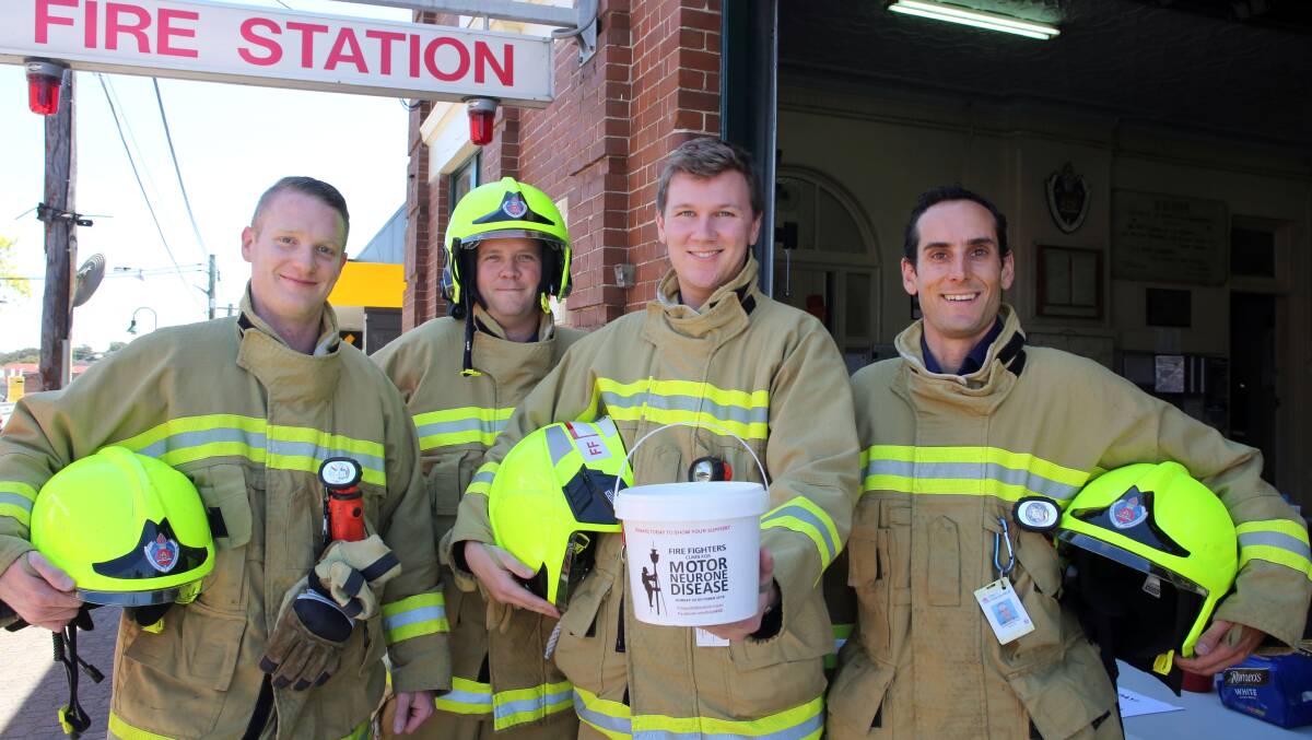 Stepping up: Mortdale firefighters Tim Hare, Adrian May, Michael O'Connor and David Speziale will take on the Sydney Tower Eye as part of Climb for the Cure. Picture: Jane Dyson