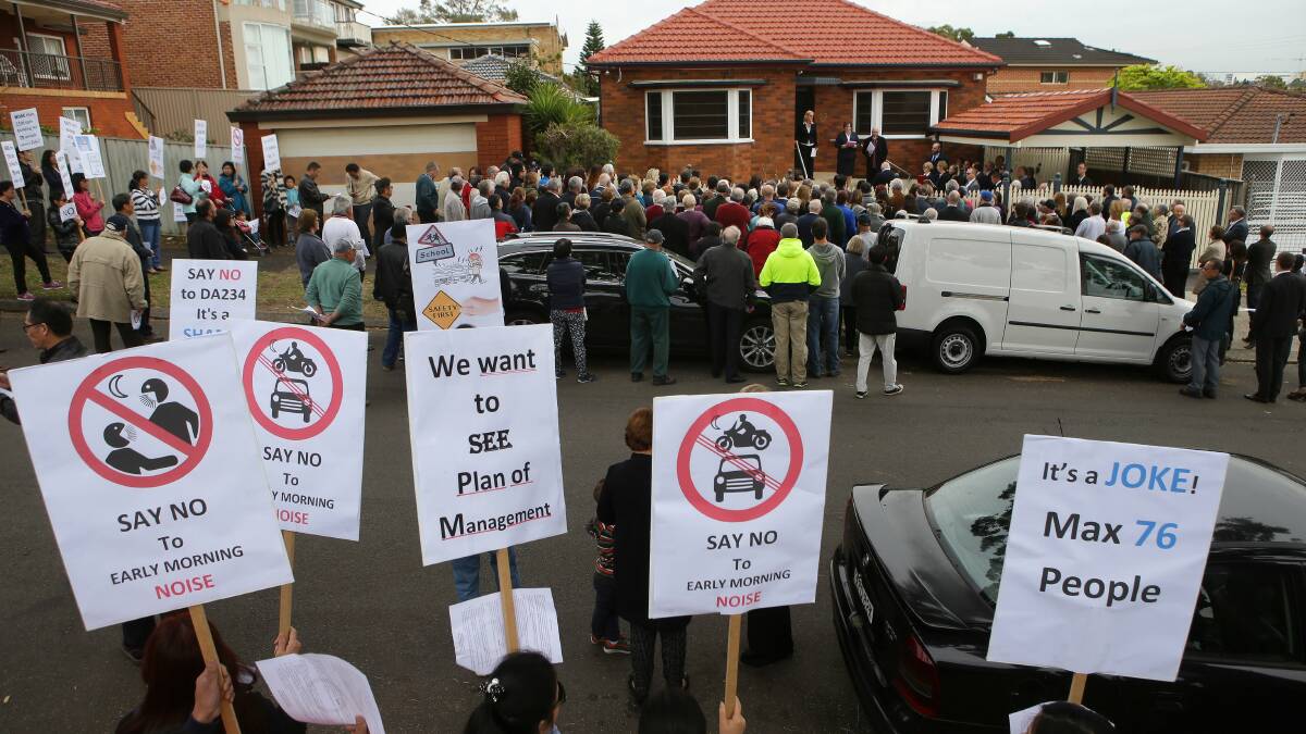 Community win: Hundreds of people voiced their opposition to a proposed mosque during an onsite hearing of the Land and Environment Court in August. John Veage