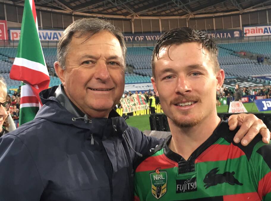 FATHER AND SON: Graham and Damien Cook enjoy another Rabbitohs win.