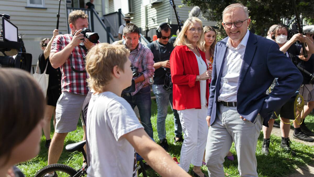 Labor leader Anthony Albanese speaks with kids during his visit to Brisbane, on Monday. Picture: Sitthixay Ditthavong