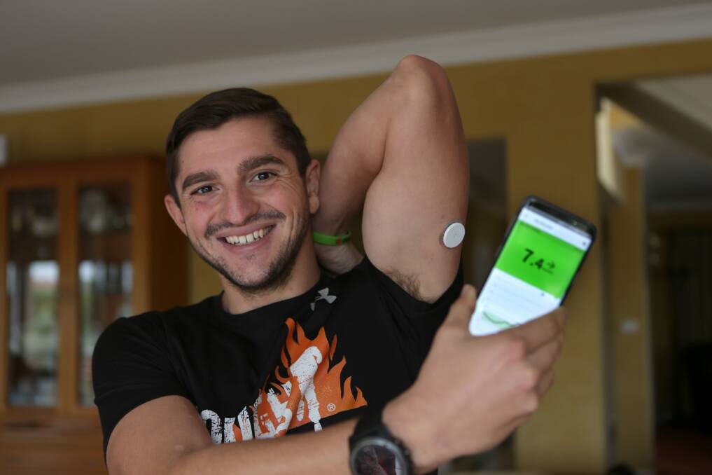 Daily routine: Personal trainer Jason Follone, who has type 1 diabetes, will benefit from an expansion of free access to glucose monitoring devices. Picture: John Veage