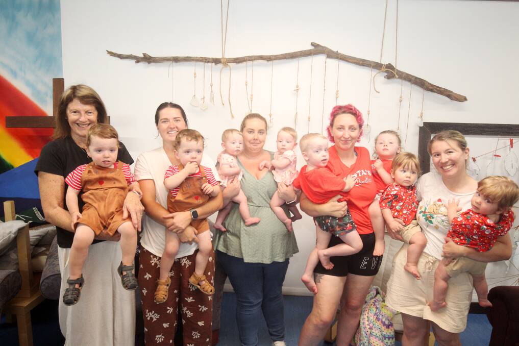 Southern Sydney Multiple Birth Association playgroup attendees Jo King with Allanah King and Myles and Billy, Jade McGrath with Holly and Maggie, Hailey Harrison with Liam and Aurora, Kristina Dascal with Paul and Tim. Picture by Chris Lane