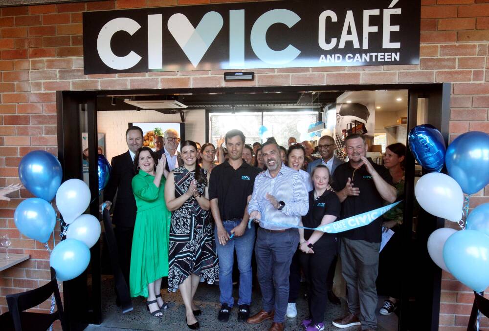 Civic Disability Services opens a cafe on the grounds of St George & Sutherland Community College. Sutherland Shire Mayor Carmelo Pesce cuts the ribbon. Picture by Chris Lane