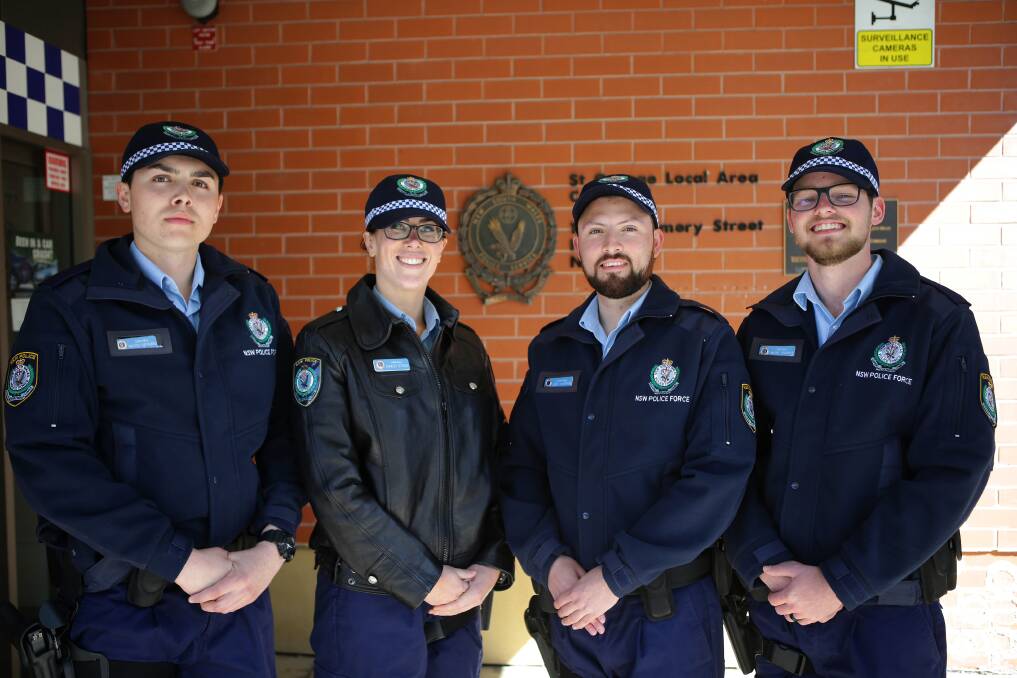 On the job: Four of the five new probationary constables who join St George Police Area Command are pictured. Mason Hayward, Scarlet O'Toole, Alex Calderon and Daniel Barnes. Picture: John Veage