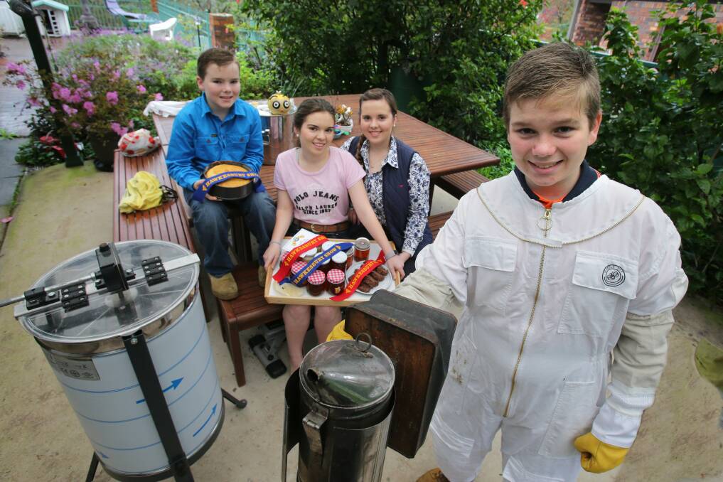 An educational buzz: Jacob, Aaron, Jessica and Alicia Richards get on the honey trail. Picture: John Veage