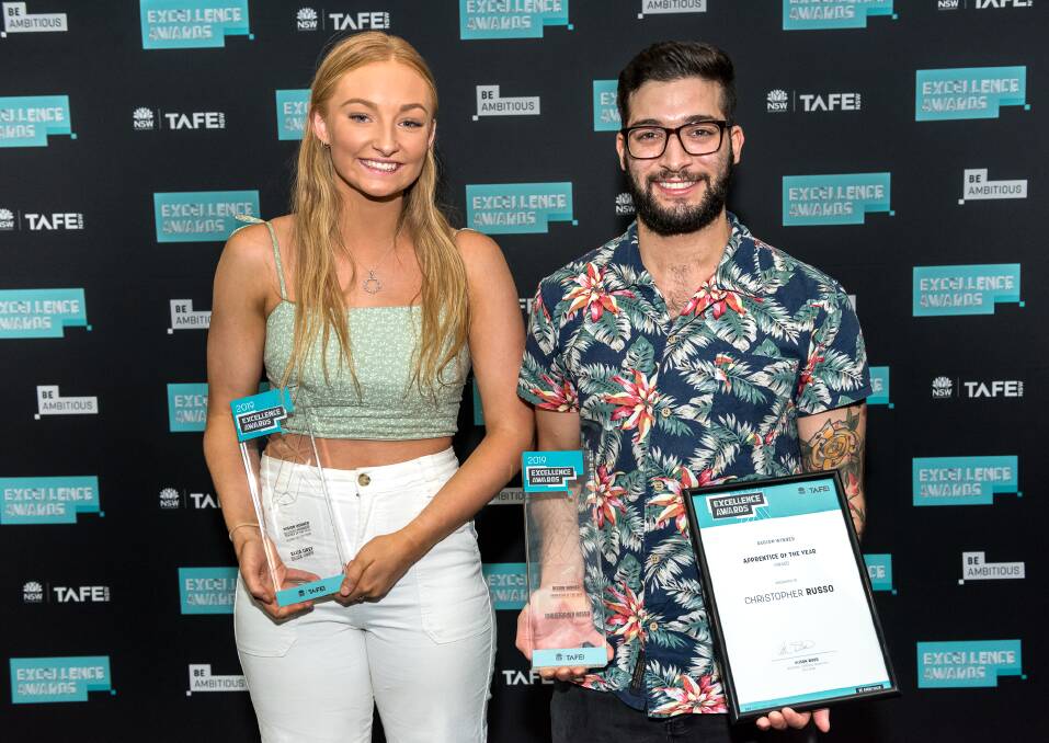 Study paid off: Eliza Urey and Christopher Russo are among the four Sutherland Shire students who won TAFE NSW excellence awards this month.