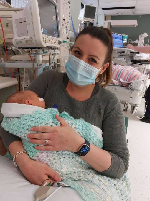 Kirstine Bell, from the University of Sydney's Charles Perkins Centre, led the development of a pilot program at St George Hospital to screen newborns for type 1 diabetes. Dr Bell recently gave birth at the hospital to her son Harry, who was the first baby to have the test done. Picture supplied