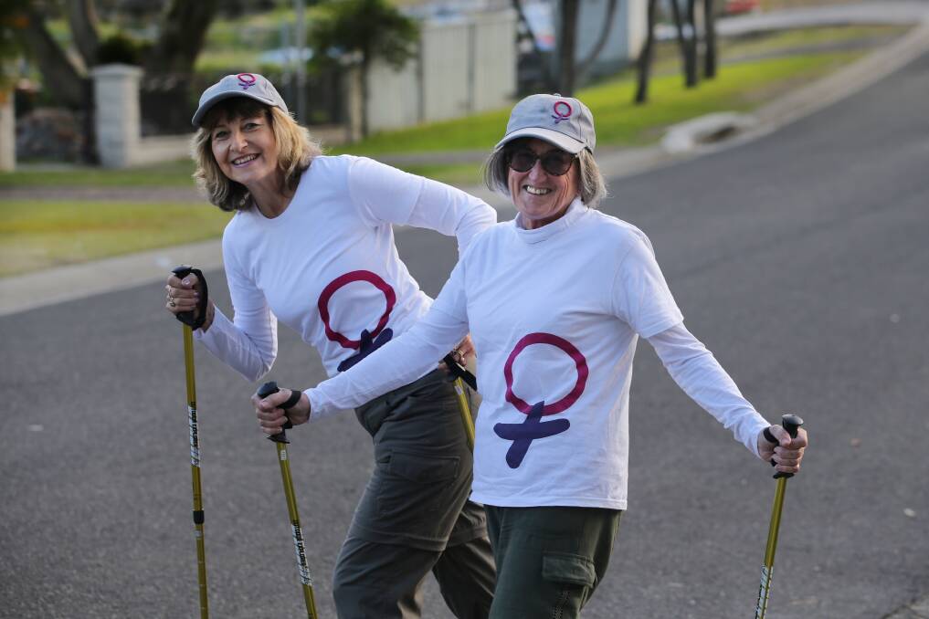Tandem effort: Jane Stevens and Eileen Sargent are among a group of Sutherland Shire residents who are raising money for ovarian cancer research, as part of a WomenCan trek. They have been training for the challenge by walking around the shire. Picture: John Veage