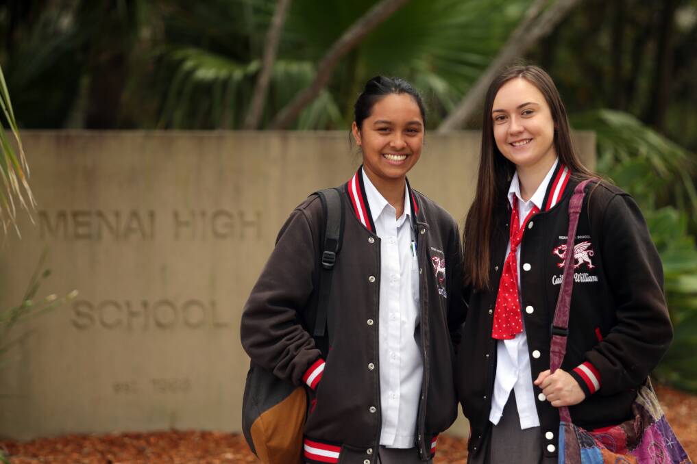 That's it:  Menai High School no more for students Jordan Vazquez and Caitlin Williams, who finished HSC exams on Friday. Picture: Chris Lane