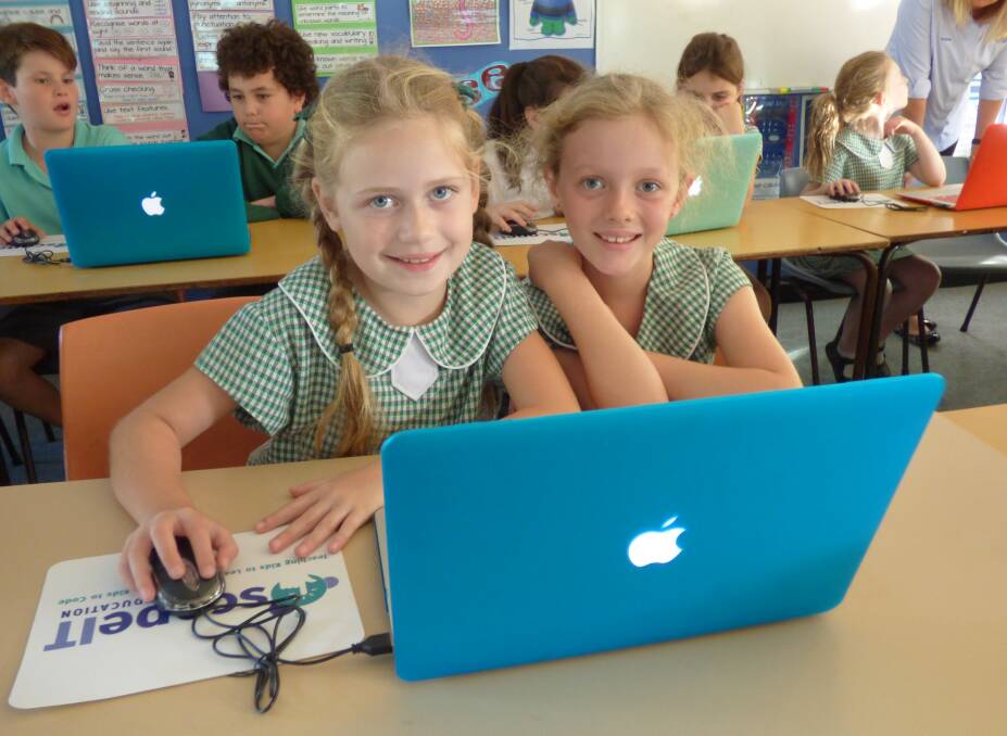 Future focus: Miranda North Public School is the first school in Sutherland Shire to sign up to a new program that teaches children including Bronte Edwards and Zara Holmes how to code. 