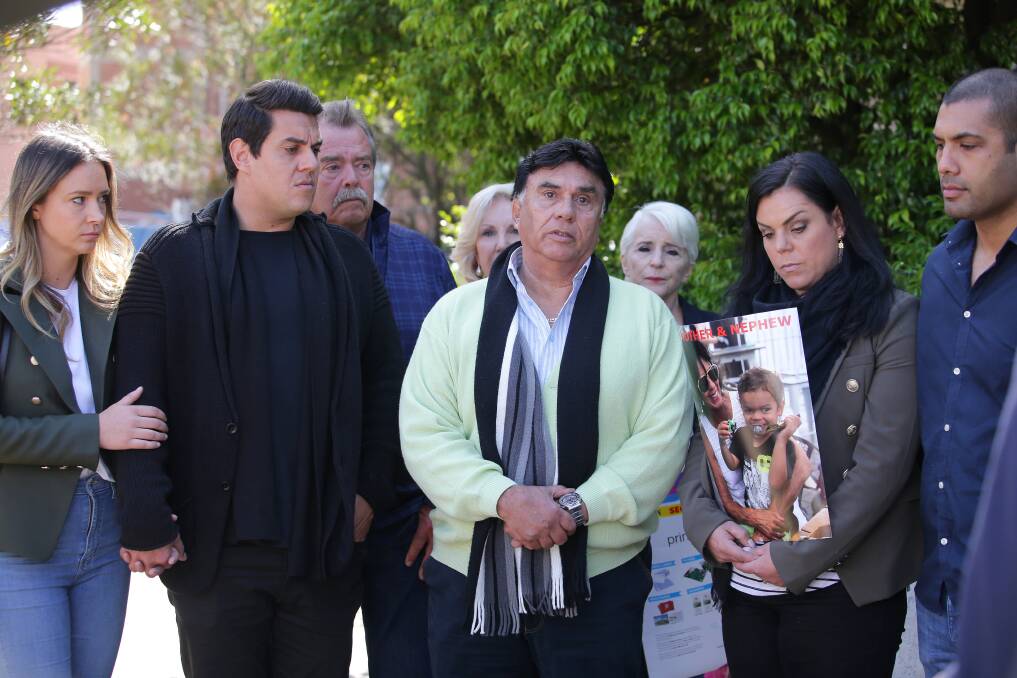 Gai Vieira's family including husband Bert, children Trent and Cassie and their partners, speak to media today. Picture: John Veage