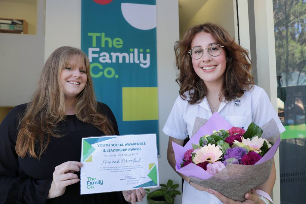 The Family Co Chief Executive Ashleigh Daines, with the first of the new scholarships it offered, presented to high school student Hannah Murdoch. Picture by John Veage