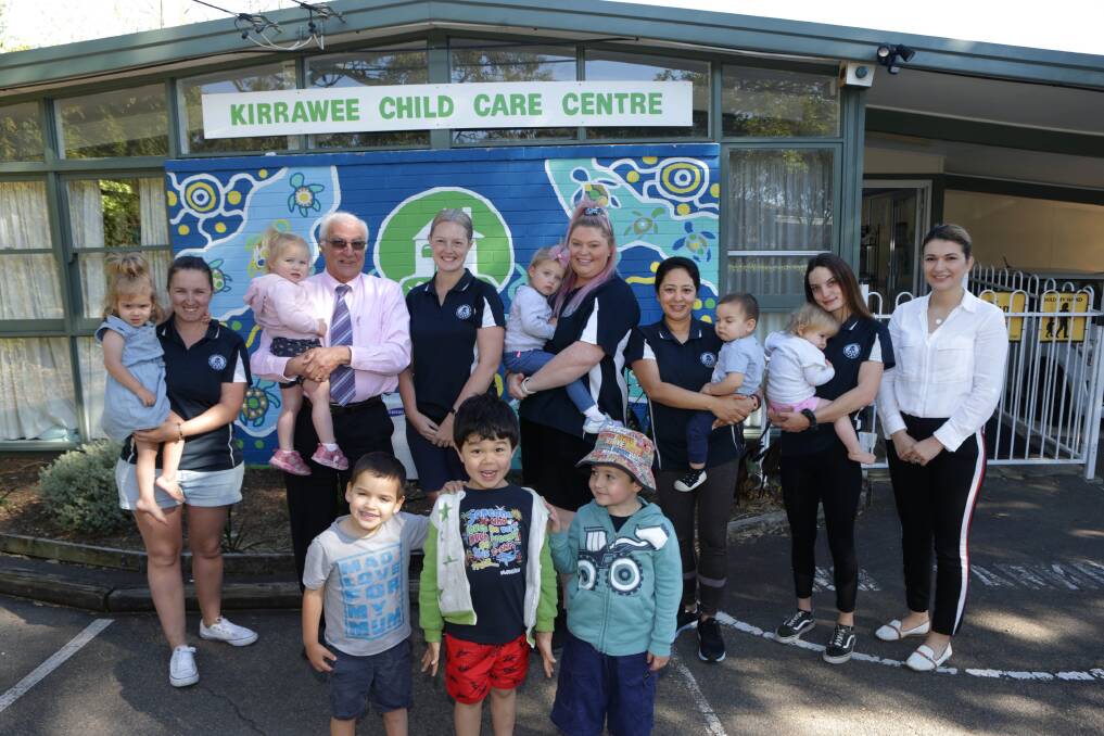 Upcoming birthday: Kirrawee Child Care Centre owner Fikry Bassiuoni (back row, second from left) will celebrate 25 years with his educators, children and families this year. Picture: John Veage