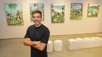 Brazilian artist Bruno Mota is showcasing his latest coastal creations at a pop-up gallery exhibition at Bay Central Woolooware. Picture by John Veage