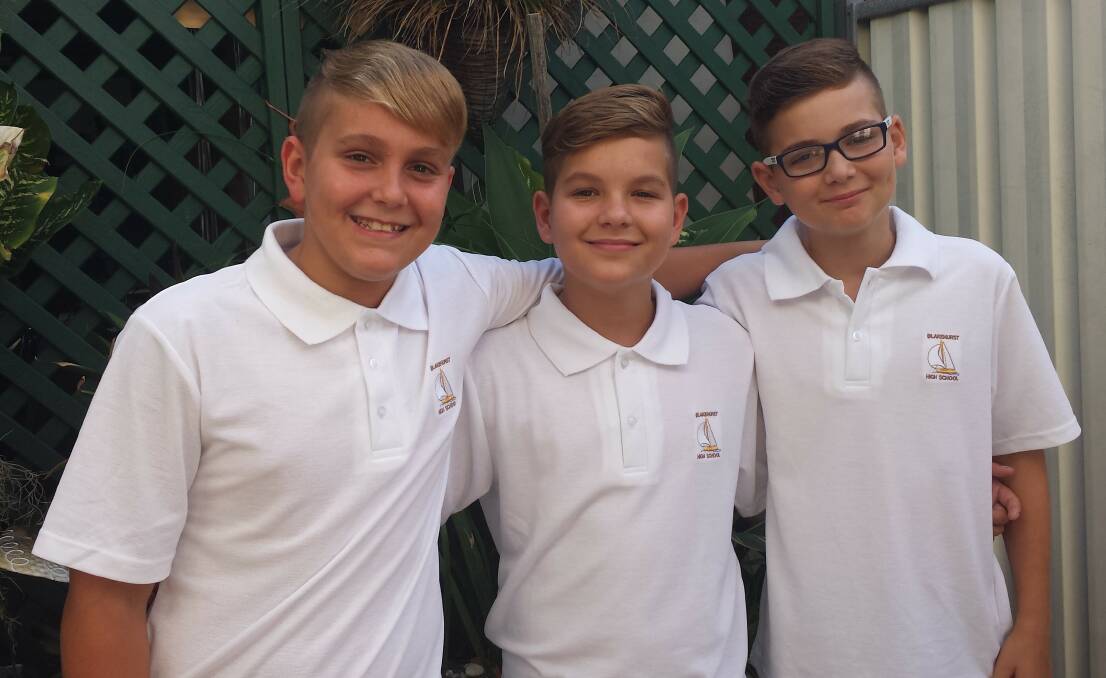 Brothers in arms: Triplets David, Dylan and Dean Ristevski start high school for the first time in 2016.