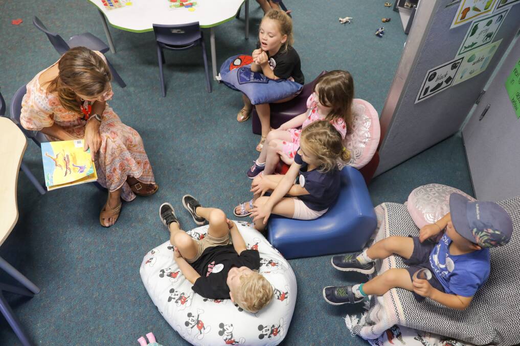 Children who will start Kindergarten at Cronulla South Public School in 2024 enjoy story time. Picture by John Veage