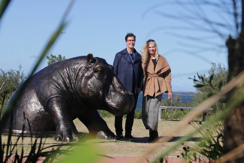 Sculptural win: Marc and Gillie with their prized hippo, which took out the major gong in the Bayside Arts Festival. Picture: John Veage 
