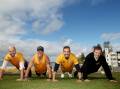 Cook MP Simon Kenndy, Jono Mosley, Sutherland Shire Mayor Carmelo Pesce and NSW Opposition Leader and Cronulla MP Mark Speakman support Lifeline's Push-Up Challenge. Picture by Chris Lane
