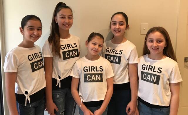 Tech team: Lucina Popovski, 11, Jasmin Ninic, 11, Lili Ninic, 9, Zoe Popovski, 9, and Ruby Ninic, 8, developed an app that connects unwanted goods to community organisations.