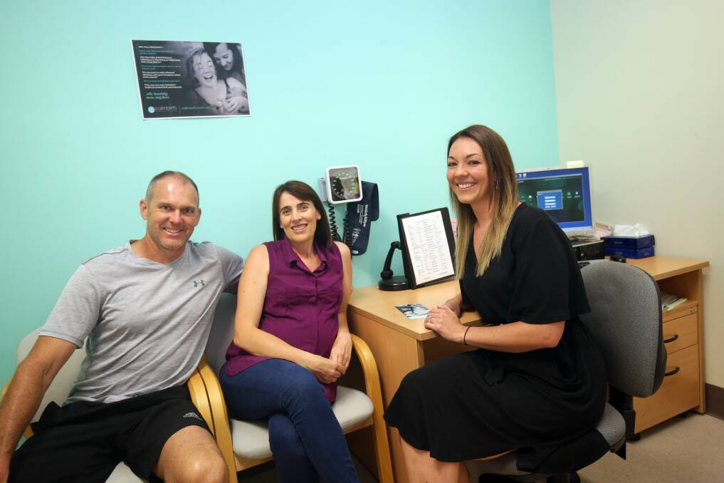 Birthing options: Clinical midwifery specialist and Calmbirth facilitor Alisha Dewes, with Steve and Margaret Doran at Sutherland Hospital's antental unit. The Miranda couple  are expecting their third child. Picture: Chris Lane