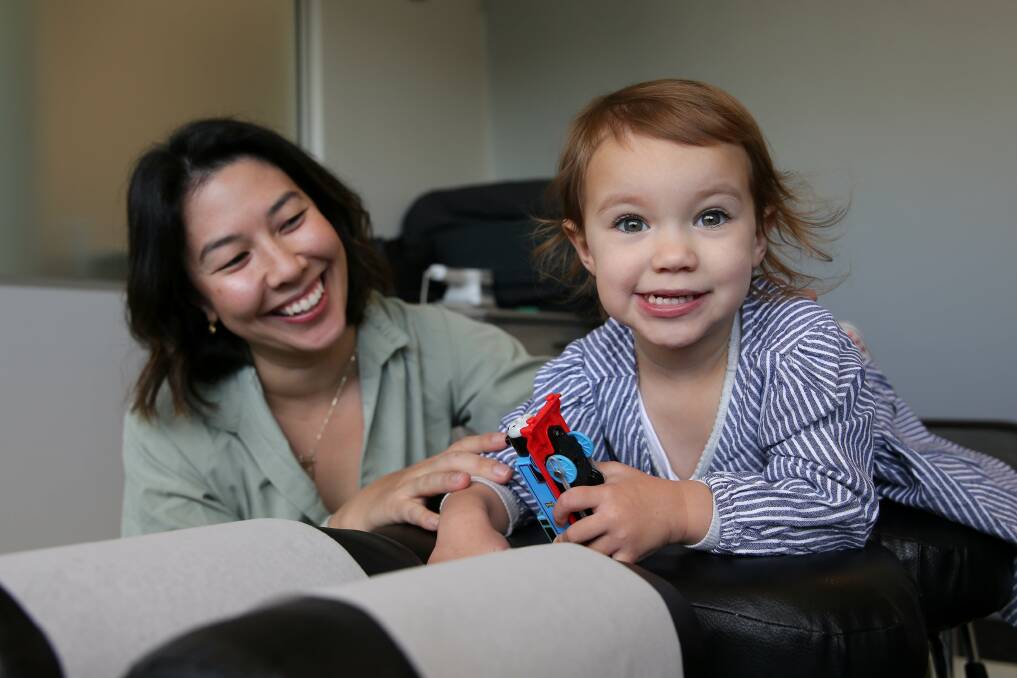 Work/life balance: Hurstville chiropractor Amy Norman with her daughter Charlie, two, runs a business. She welcomes the latest budget announcements to help families with childcare costs. Picture: John Veage
