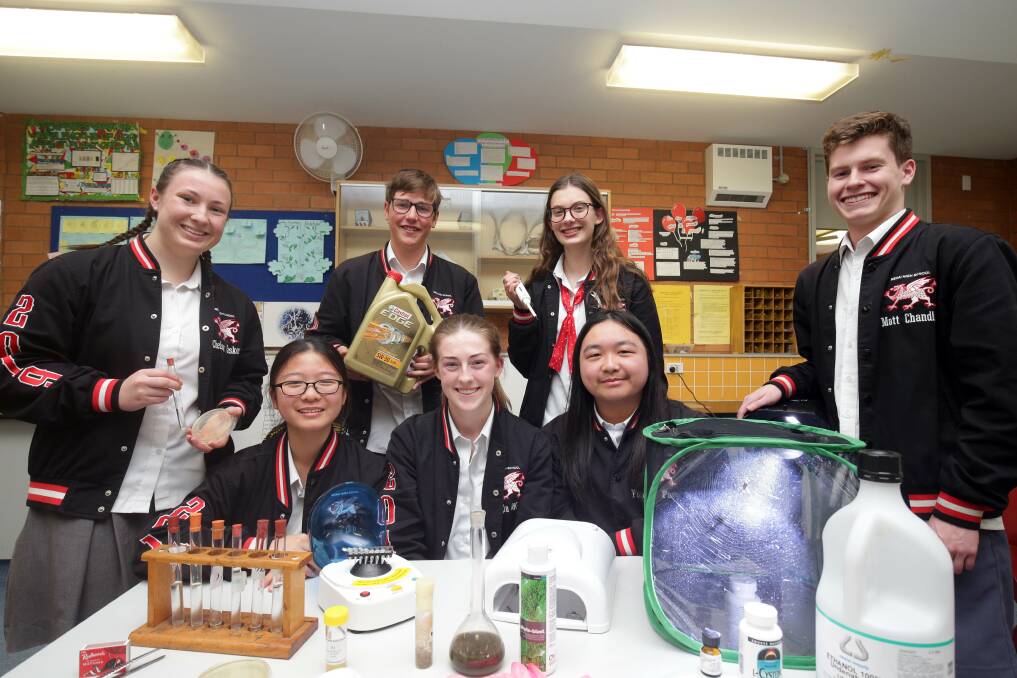 Young researchers: Menai High School science extension students with their completed projects that they have worked on all year as part of a new HSC science extension course. Picture: Chris Lane