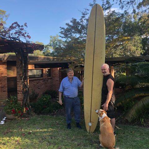 John Moran's father-in-law is donating his 1960's Brian Jackson 3.2 metre Malibu board to the fundraising auction. It has been tied to the roof of his shed for the past 50 years. It will be sold at no reserve price, with all proceeds being donated to fund ovarian cancer research. 
