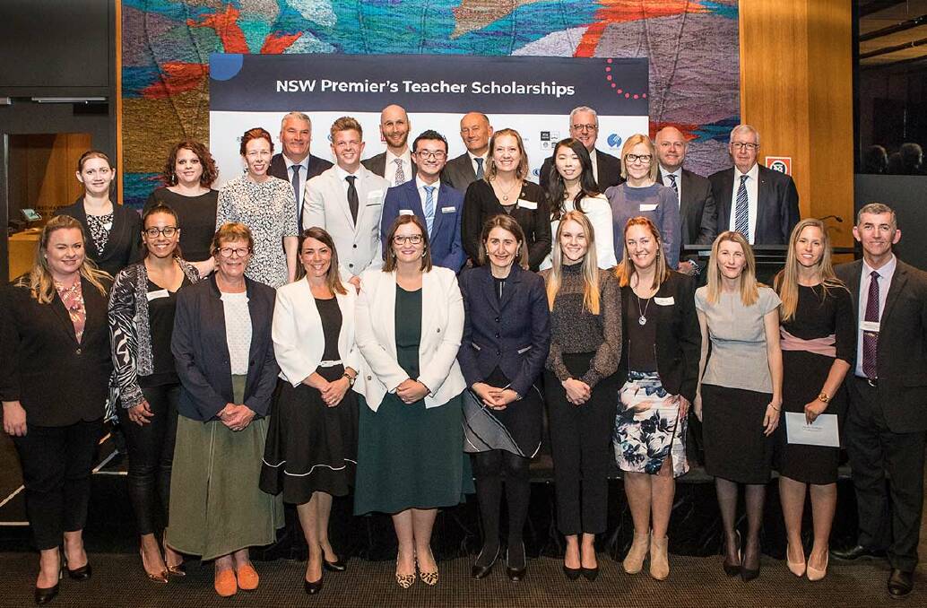 Head of the class: Some of the best teachers in NSW were rewarded with a Premier's Teacher Scholarship, including a teacher from Kingsgrove High School (pictured middle row, second from left).