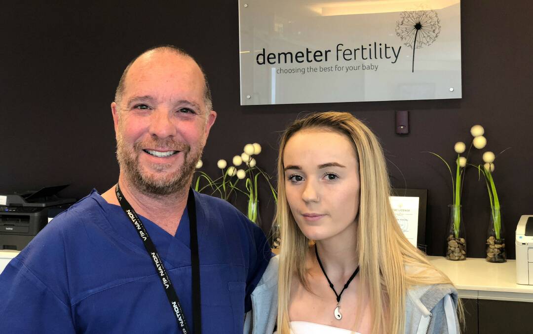 Supporting a dream: David Knight from Demeter Fertility at Hurstville lends support to Monique Cromer. 