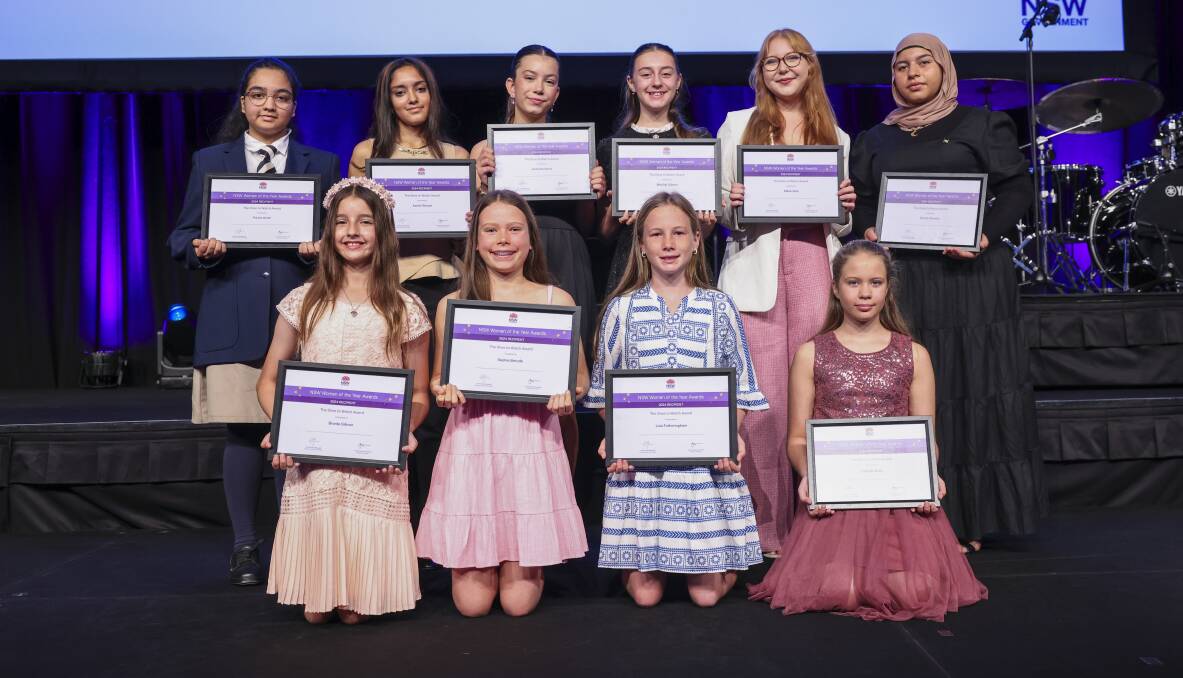 Parisa Azad, pictured back row, far left, and Gezel Bardossi, pictured back row, third from the left, are recipients in the category 'one to watch' at the NSW Women of the Year Awards 2024. 