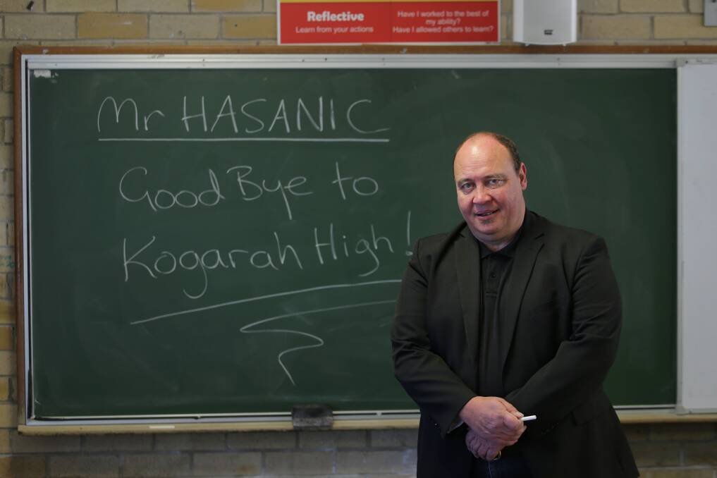 School's out: Kogarah High School's longest serving teacher, Karim Hasanic, signs off. Picture: John Veage
