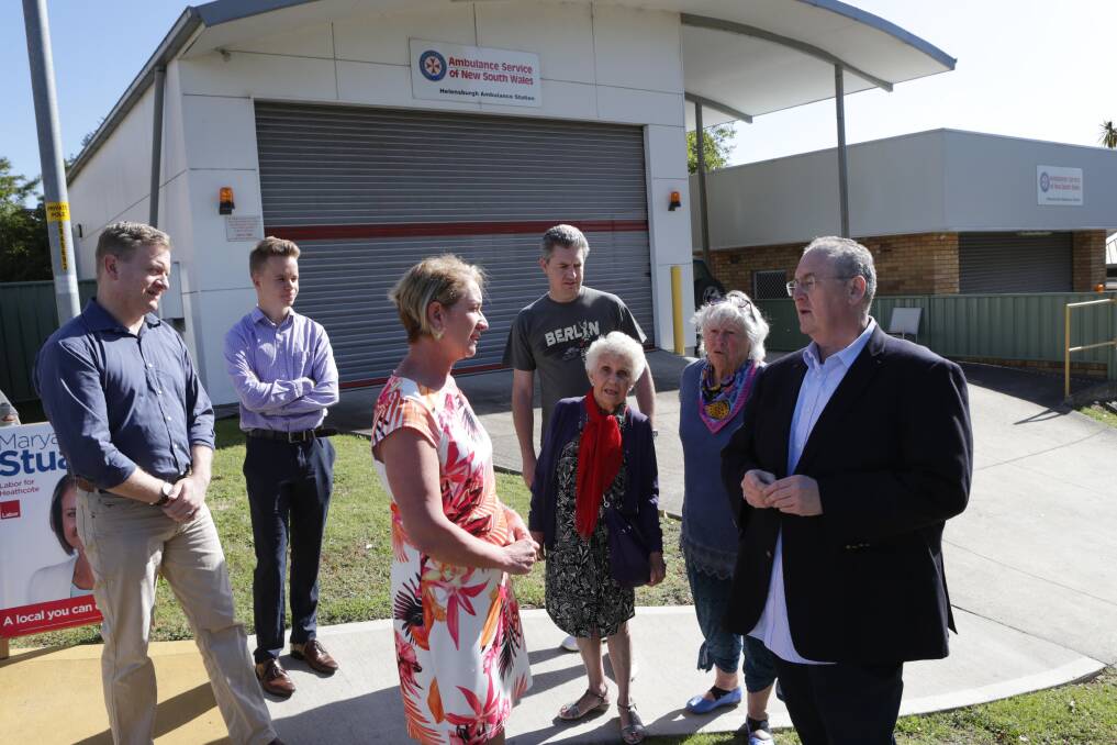 Labor candidate for Heathcote, Maryanne Stuart, and Shadow Health Minister Walt Secord outside Helensburgh ambulance station, meet with Helensburgh residents to discuss their concerns of "lengthy" medical response times. Picture: John Veage