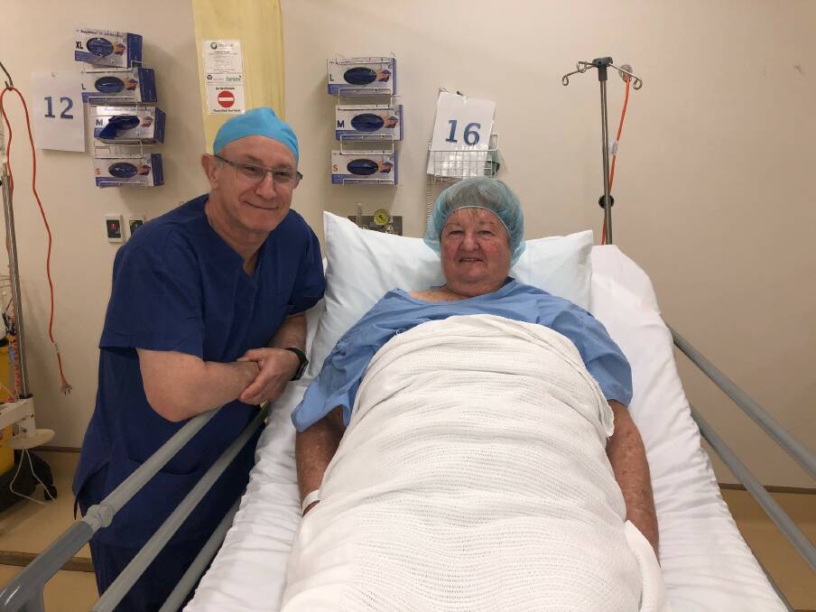 Orthopaedic surgeon George Kirsh with Michele Robinson, who was the first patient in the local health district to undergo a new knee replacement procedure at St George Private Hospital.