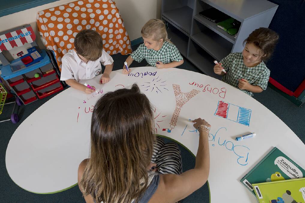 Foreign connections: Kindy pupils learn all things French. Picture: Paul J Robbins, Monde Photo.