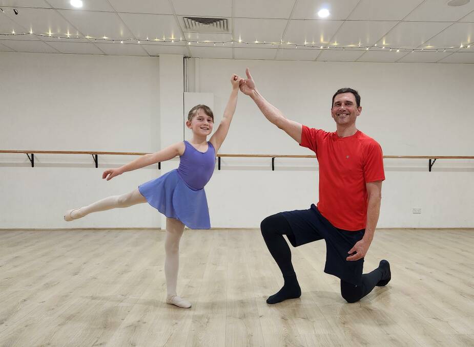 Dads dance with their daughters at Miss Fisher's Ballet Academy, Rockdale, for a Father's Day event. Narwee dad James Beavis tries the class. Picture supplied