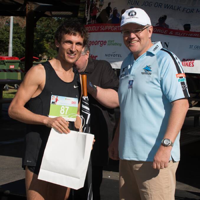 ​First place: 10km Dash open winner Christian Lotter with Cook MP Scott Morrison​.