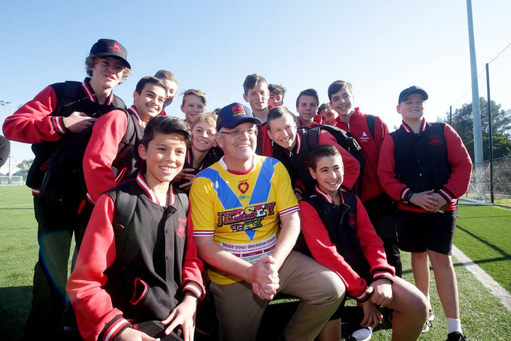Prime Minister Scott Morrison visits Endeavour Sports High School. Pictures: Chris Lane