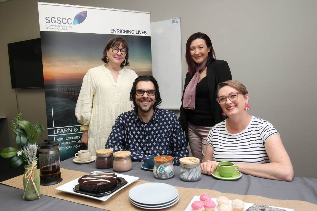 Death Cafes is an initiative that encourages conversations about death - but in a casual manner over a cuppa. Pictured is group facilitator Margaret Rice, manager Stephen Licciardello, college counsellor Charlene Licciardello, and South Eastern Sydney Local Health District bereavement coordinator Joanna Mcilveen, Picture by Chris Lane