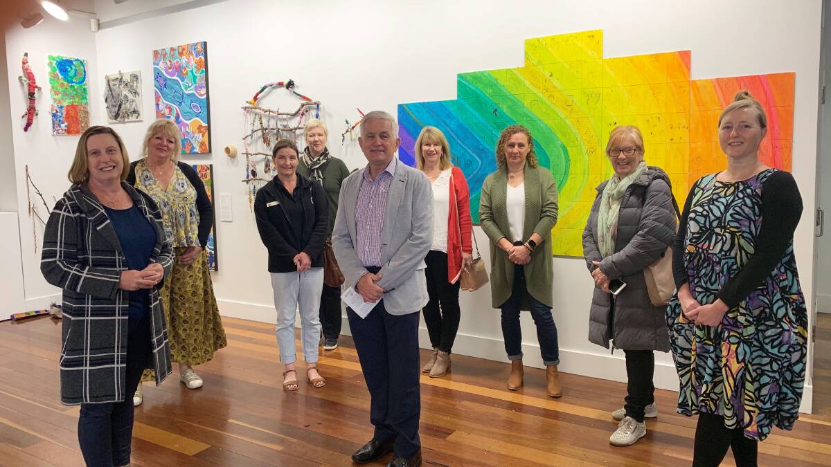 Art lovers: Sutherland Shire Mayor Steve Simpson (centre) with Hazelhurst Arts Centre curator Carrie Kibbler (far right) and Sutherland Shire Preschool Alliance members (from left) Christine Tsang, Elli Stanic, Simone Taylor, Jenny Hind, Catherine Lee, Rachel Leggett and Louise Murfet. PIcture: Supplied
