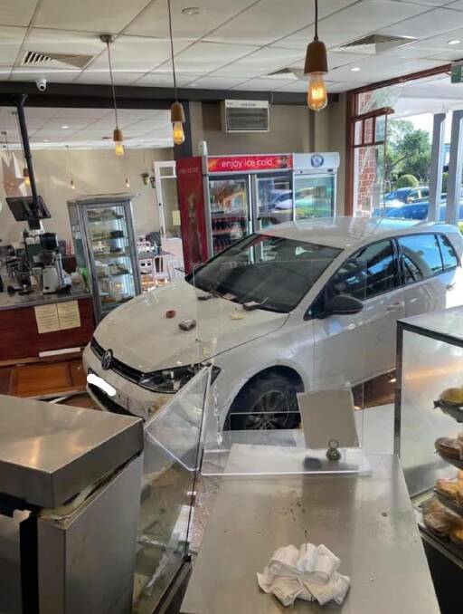 Cafe carnage: This car crashed into Lilli Pilli Patisserie Cafe this morning but no one was hurt. Picture: Facebook/Paige McKeown