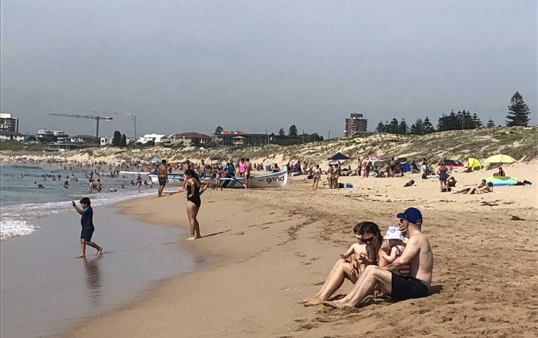 Sydney swelters: Crowds began to gather early at Cronulla's beaches on Sunday. Picture: Merryn Porter