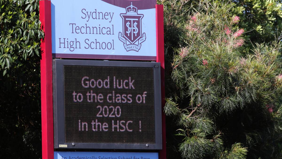 Good luck: The selective Sydney Technical High School at Bexley uses signage to wish its year 12 students luck with the HSC. Picture: John Veage 