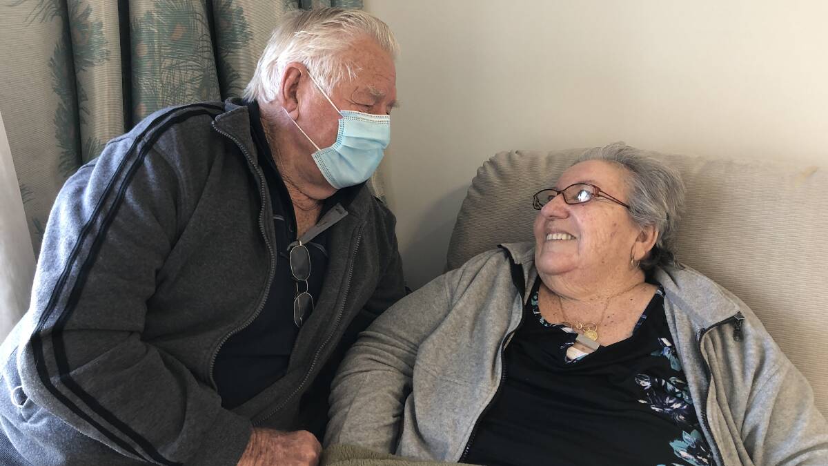 Together again: Moran Engadine resident Jannette Burn has been reunited with her husband Billy after months in lockdown. Pictures: Supplied