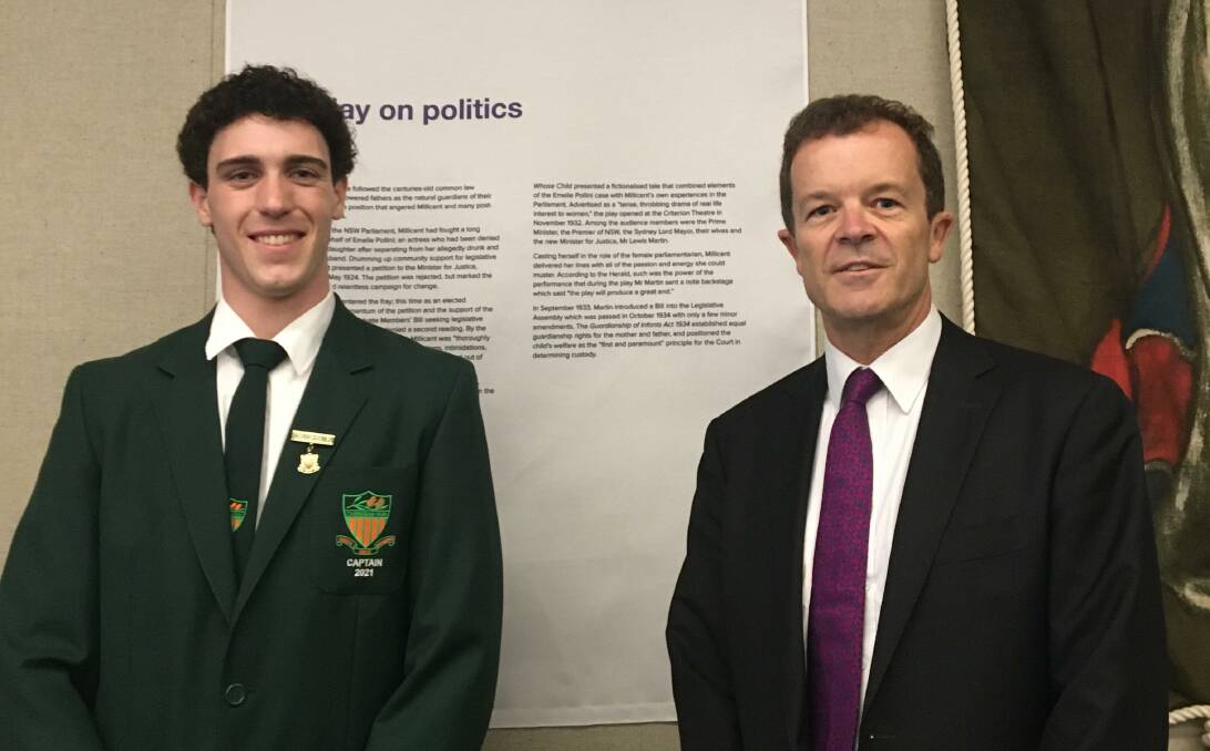 Student voice: Caringbah High School captain Jasper Arthur met with Mark Speakman at State Parliament last month. Picture: Supplied
