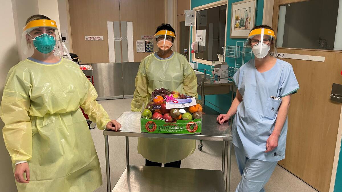 Giving thanks: St George Hospital staff with one of the gifts they have received from the community. Picture: Supplied
