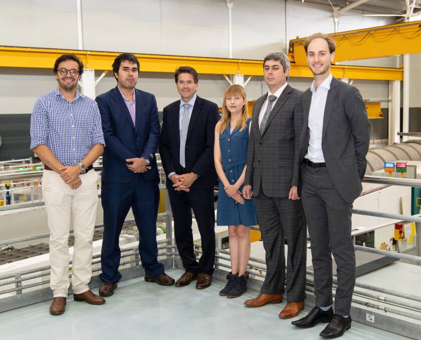 Brightest minds: NSW Minister for Innovation Kevin Anderson (third from left) with scholarship winners Robert Mardus-Hall, Andrew Chacon, Amy MacIntosh, Andrew Pastrello and Matthew Teusner. Picture: Supplied 